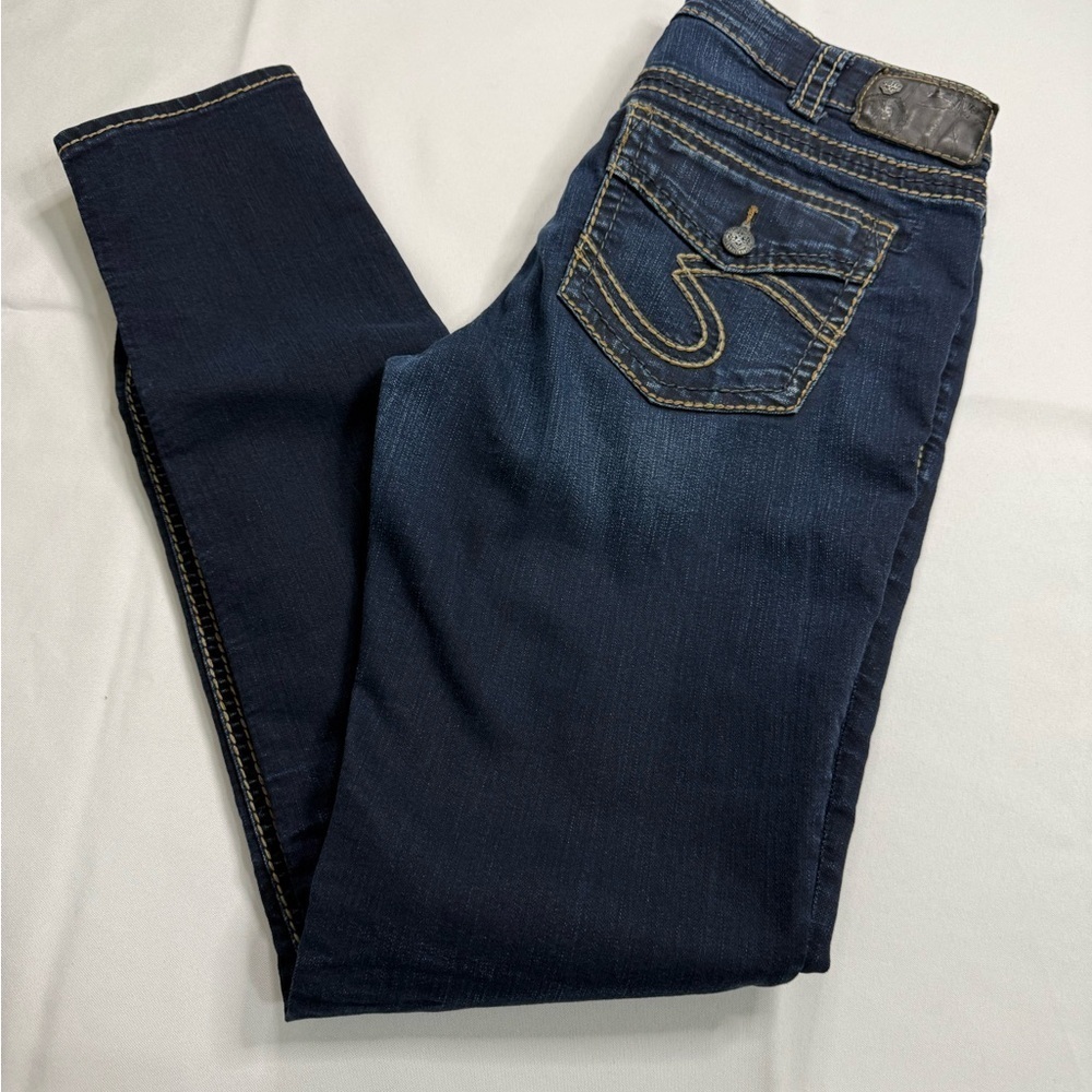 Silver Jeans Blue Skinny Denim with Gold Stitching
